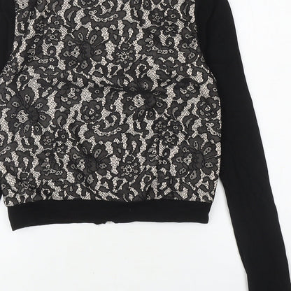 H&M Womens Black Floral Polyester Full Zip Sweatshirt Size XS Zip