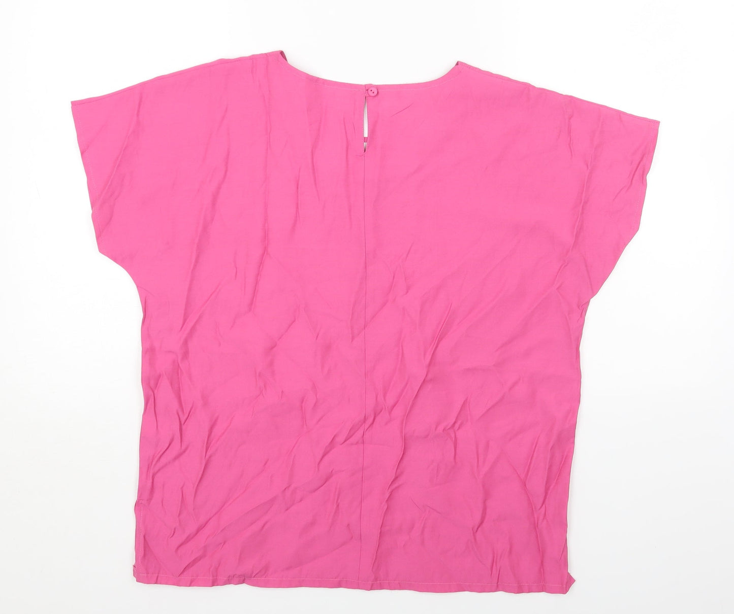 Daxon Womens Pink Floral Viscose Basic T-Shirt Size 14 Round Neck