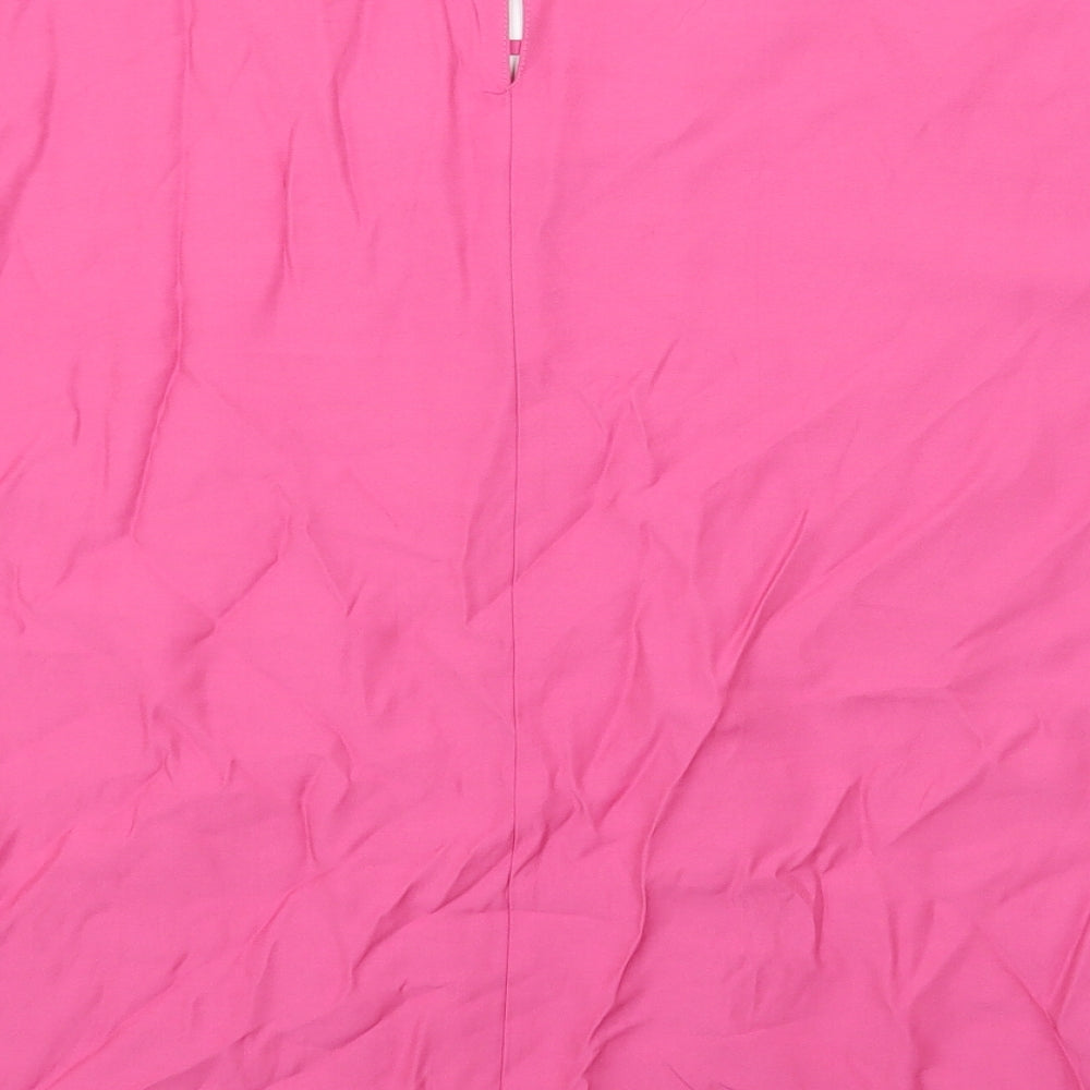 Daxon Womens Pink Floral Viscose Basic T-Shirt Size 14 Round Neck