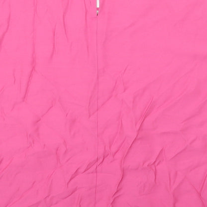 Daxon Womens Pink Floral Viscose Basic T-Shirt Size 14 Round Neck