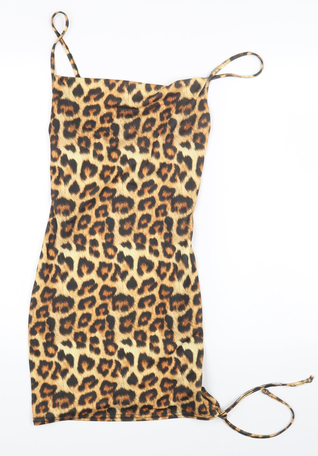 PRETTYLITTLETHING Womens Brown Animal Print Polyester Bodycon Size 8 Square Neck Pullover - Leopard Print