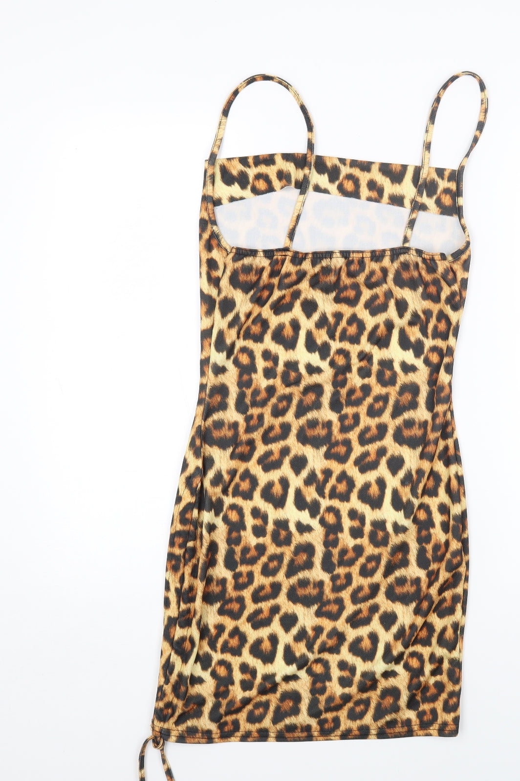 PRETTYLITTLETHING Womens Brown Animal Print Polyester Bodycon Size 8 Square Neck Pullover - Leopard Print