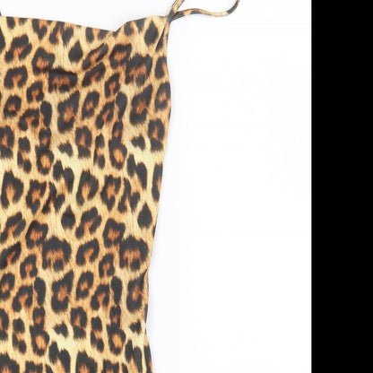 PRETTYLITTLETHING Womens Brown Animal Print Polyester Bodycon Size 8 Square Neck Pullover - Leopard Print