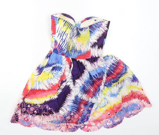 Lipsy Womens Multicoloured Geometric Cotton Fit & Flare Size 10 Sweetheart Zip