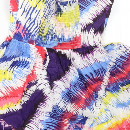 Lipsy Womens Multicoloured Geometric Cotton Fit & Flare Size 10 Sweetheart Zip