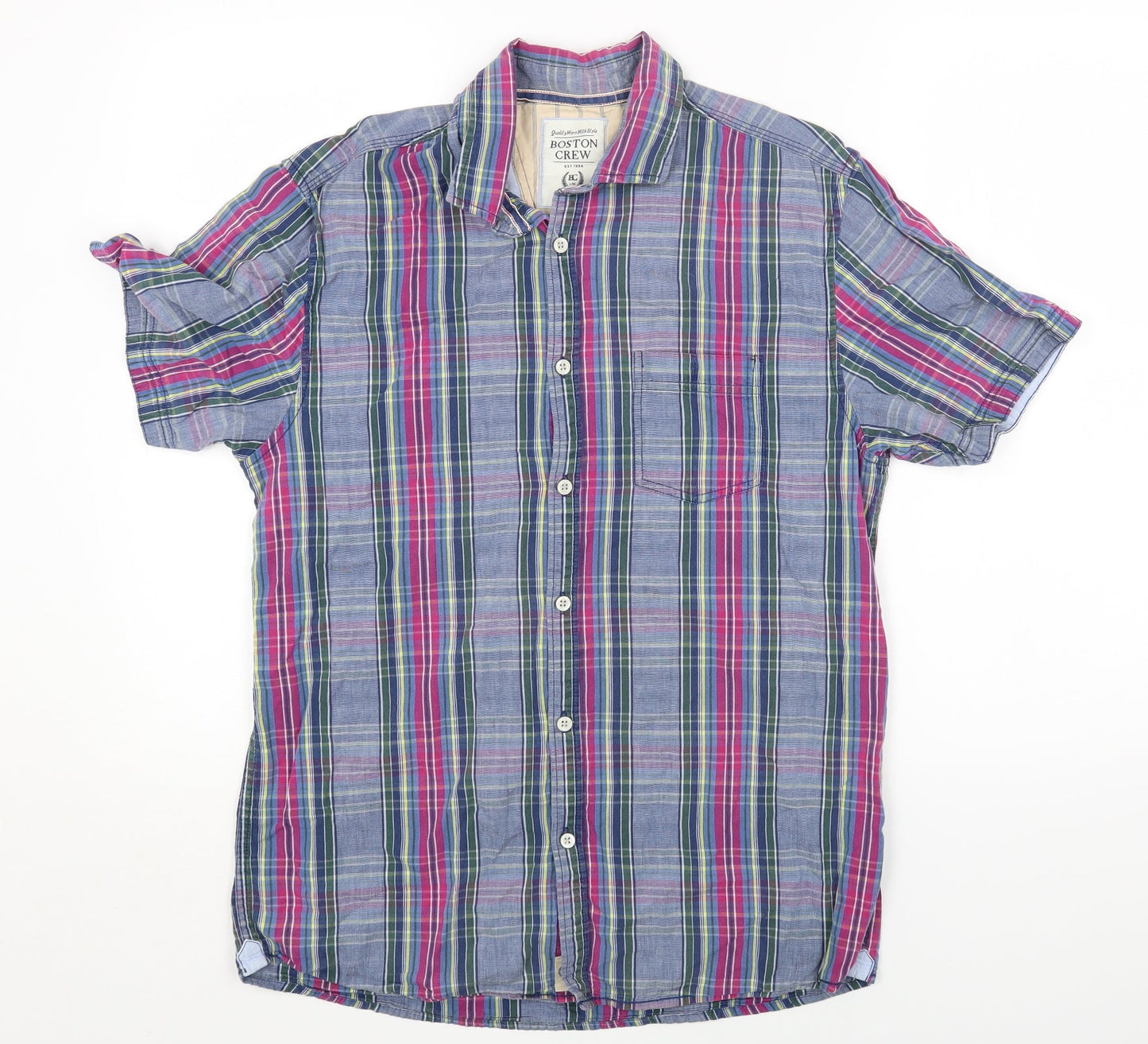 Mens UK Size M Boston Crew Blue  Button-Up Short Sleeve Casual Shirt