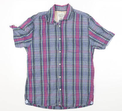Mens UK Size M Boston Crew Blue  Button-Up Short Sleeve Casual Shirt