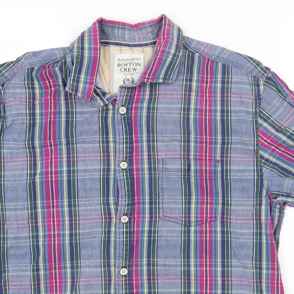 Mens UK Size M Boston Crew Blue  Button-Up Short Sleeve Casual Shirt