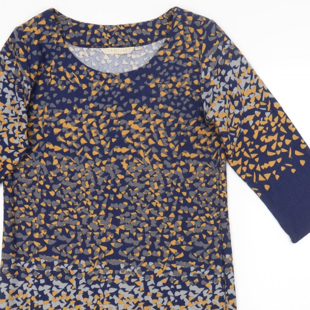 Epilogue Womens Blue Geometric Polyester A-Line Size 12 Round Neck Pullover