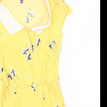 Henry Holland Womens Yellow Geometric Viscose Fit & Flare Size 10 Collared Button - Kite Print
