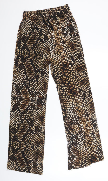 New Frontier Womens Brown Animal Print Cotton Trousers Size M L30 in Regular Drawstring - Snake Print