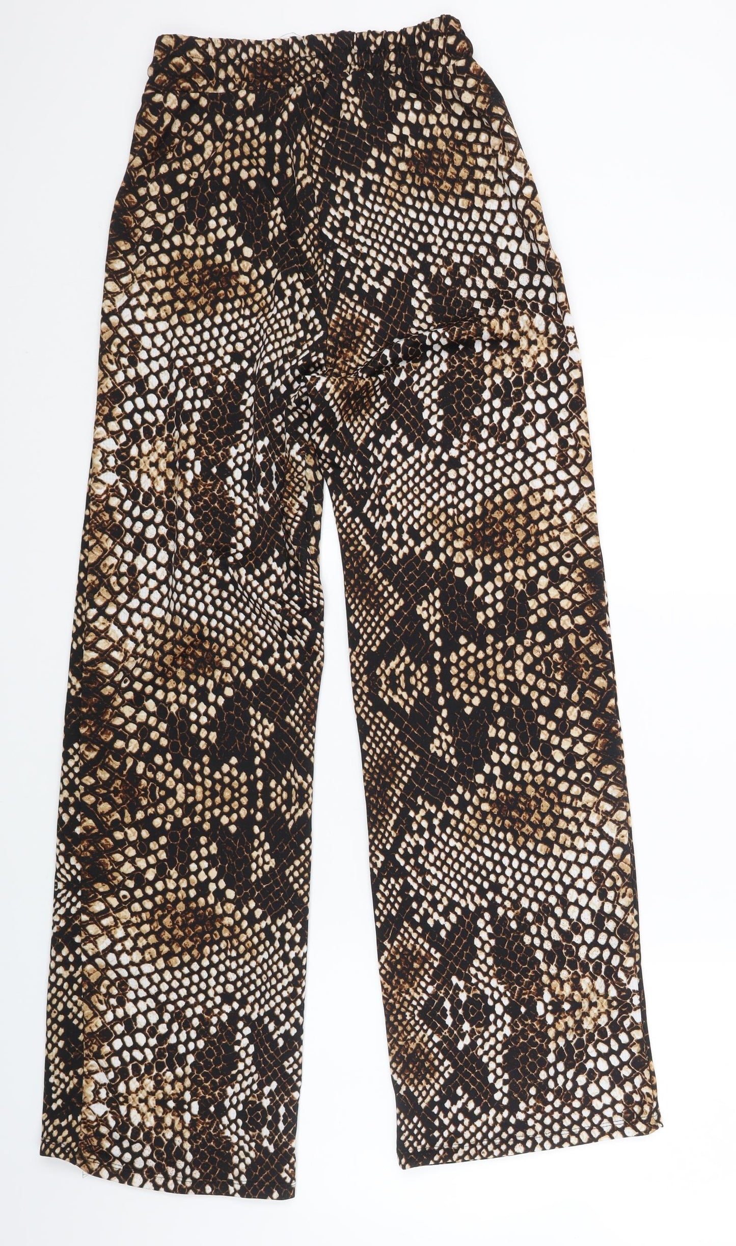 New Frontier Womens Brown Animal Print Cotton Trousers Size M L30 in Regular Drawstring - Snake Print