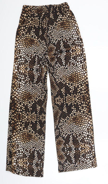 New Frontier Womens Brown Animal Print Cotton Trousers Size M L30 in Regular Drawstring - Snake Print