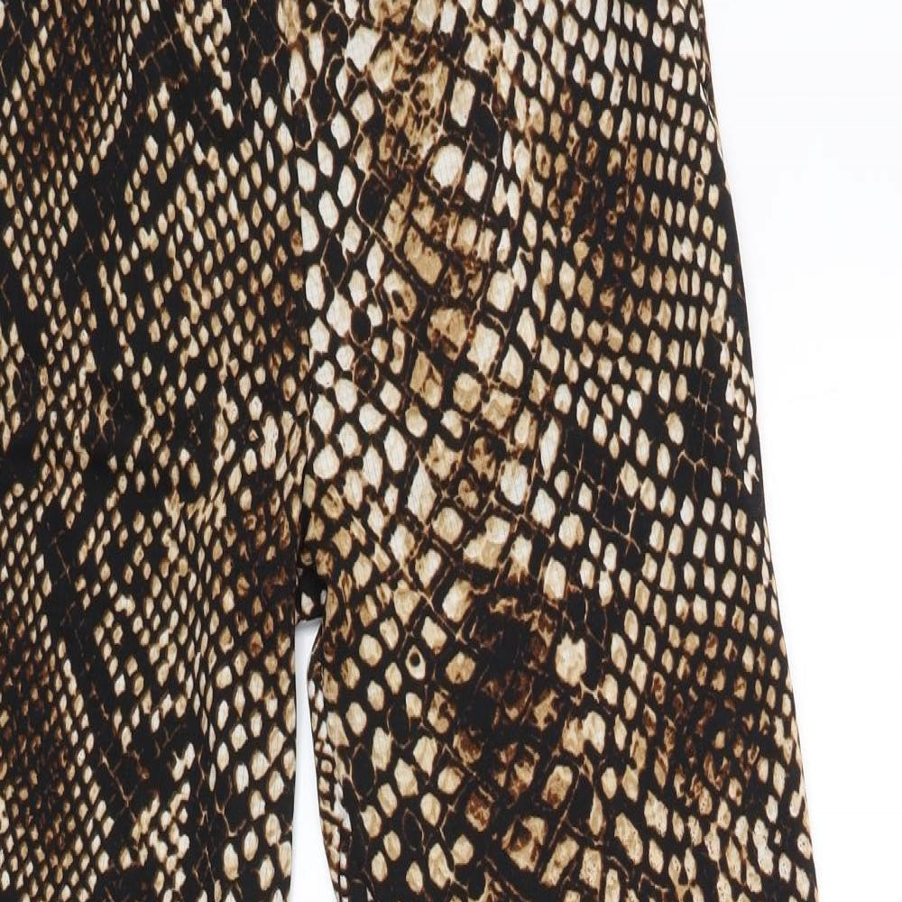 New Frontier Womens Brown Animal Print Cotton Trousers Size M L30 in Regular Drawstring - Snake Print