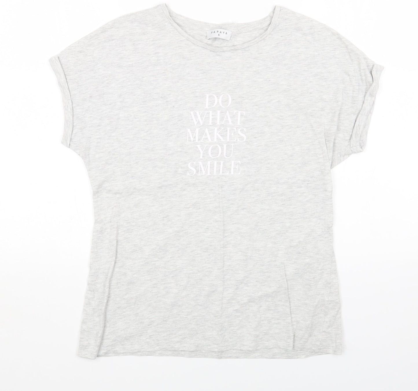 Papaya Womens Grey Cotton Basic T-Shirt Size S Round Neck - Do What Makes You Smile