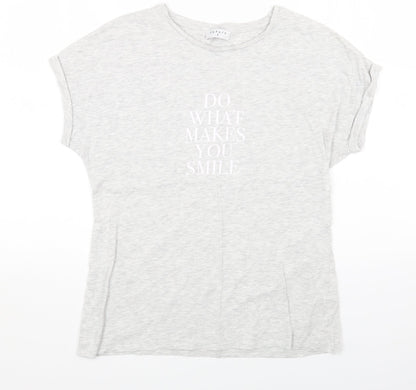 Papaya Womens Grey Cotton Basic T-Shirt Size S Round Neck - Do What Makes You Smile