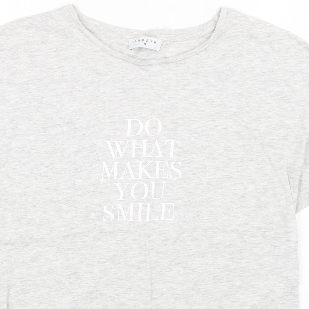 Papaya Womens Grey Cotton Basic T-Shirt Size S Round Neck - Do What Makes You Smile