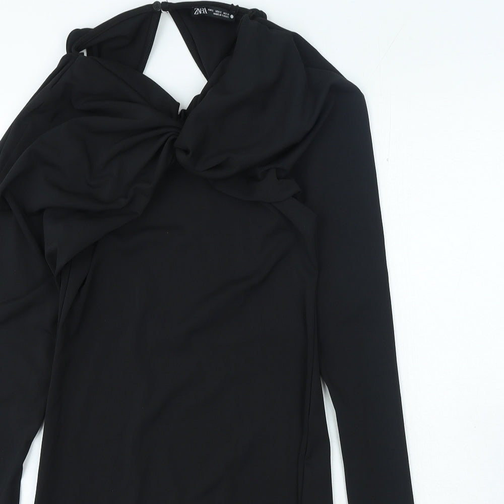 Zara Womens Black Polyester Mini Size S Round Neck Pullover