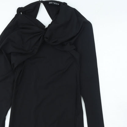 Zara Womens Black Polyester Mini Size S Round Neck Pullover