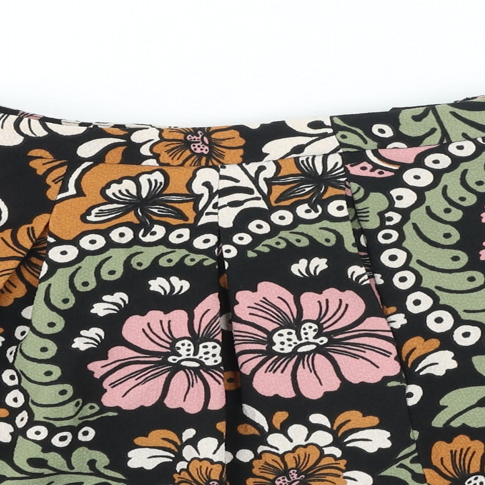 H&M Womens Black Floral Polyester A-Line Skirt Size 6 Zip