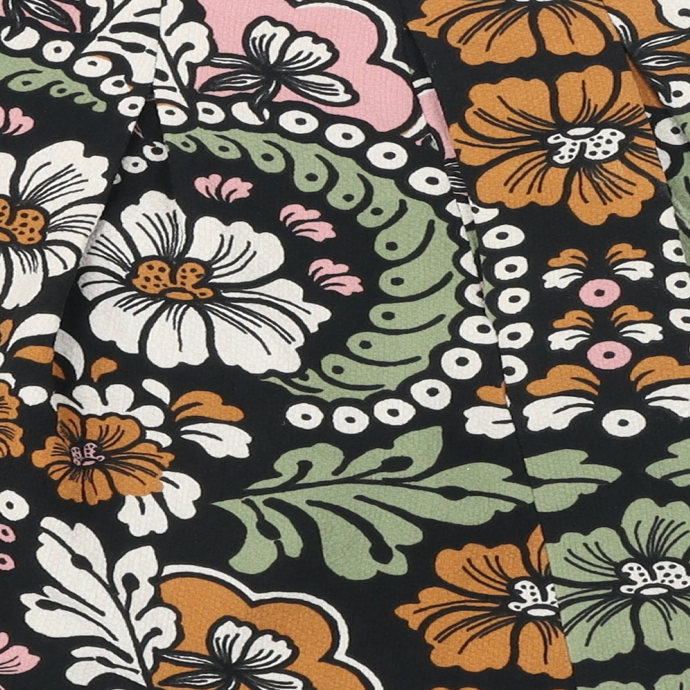 H&M Womens Black Floral Polyester A-Line Skirt Size 6 Zip