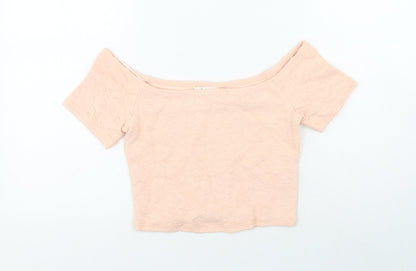 Miss Selfridge Womens Pink Geometric Cotton Cropped T-Shirt Size 10 Off the Shoulder