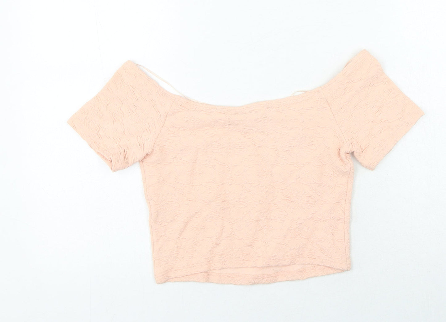 Miss Selfridge Womens Pink Geometric Cotton Cropped T-Shirt Size 10 Off the Shoulder