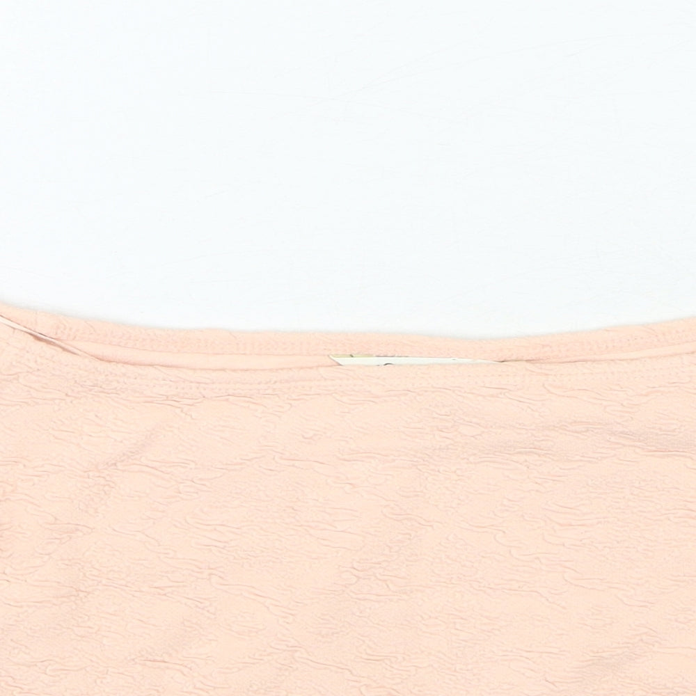 Miss Selfridge Womens Pink Geometric Cotton Cropped T-Shirt Size 10 Off the Shoulder