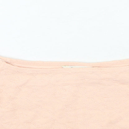 Miss Selfridge Womens Pink Geometric Cotton Cropped T-Shirt Size 10 Off the Shoulder