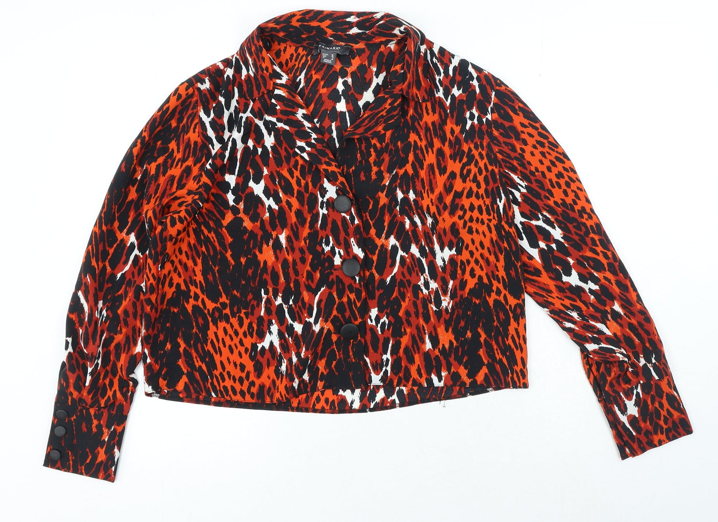 Primark Womens Multicoloured Animal Print Polyester Basic Button-Up Size 12 V-Neck