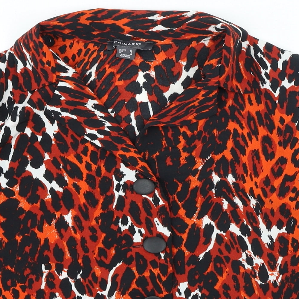 Primark Womens Multicoloured Animal Print Polyester Basic Button-Up Size 12 V-Neck