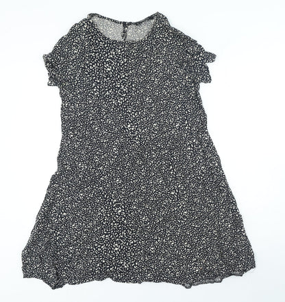 Mango Womens Black Animal Print Viscose A-Line Size M Round Neck Button