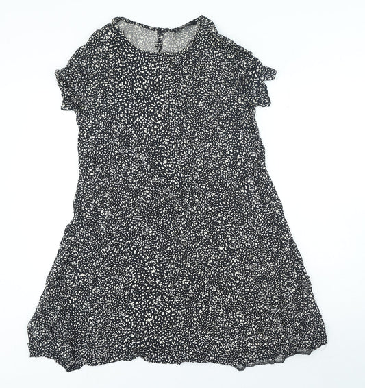 Mango Womens Black Animal Print Viscose A-Line Size M Round Neck Button