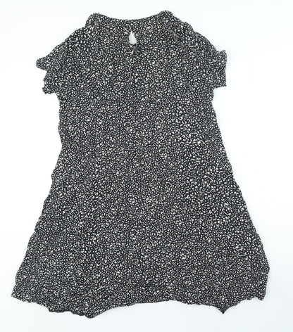 Mango Womens Black Animal Print Viscose A-Line Size M Round Neck Button