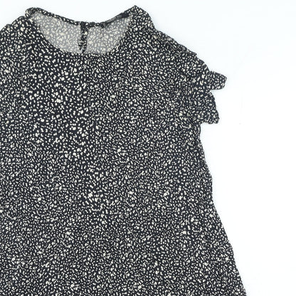 Mango Womens Black Animal Print Viscose A-Line Size M Round Neck Button