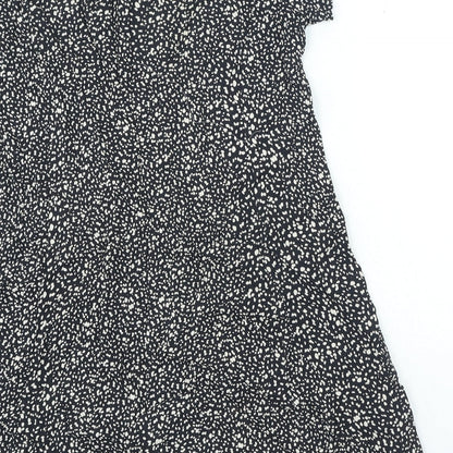 Mango Womens Black Animal Print Viscose A-Line Size M Round Neck Button