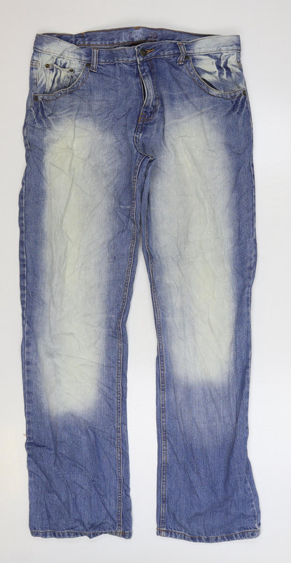 Denim & Co. Womens Blue Cotton Straight Jeans Size 38 in L34 in Regular Zip