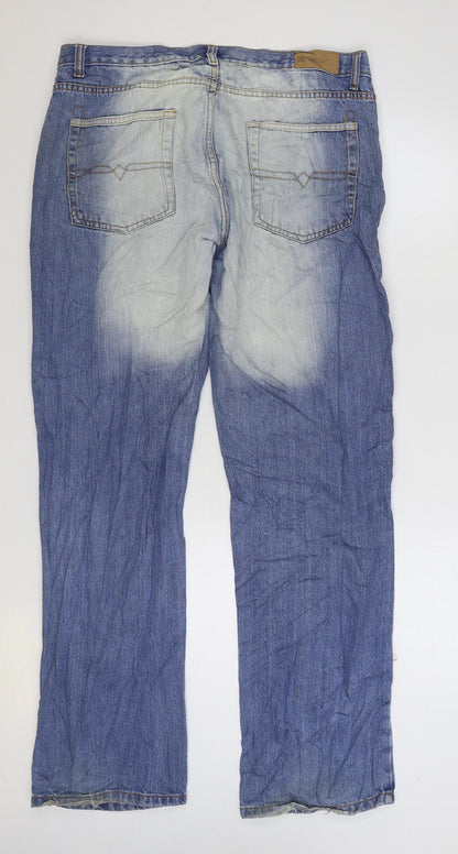 Denim & Co. Womens Blue Cotton Straight Jeans Size 38 in L34 in Regular Zip