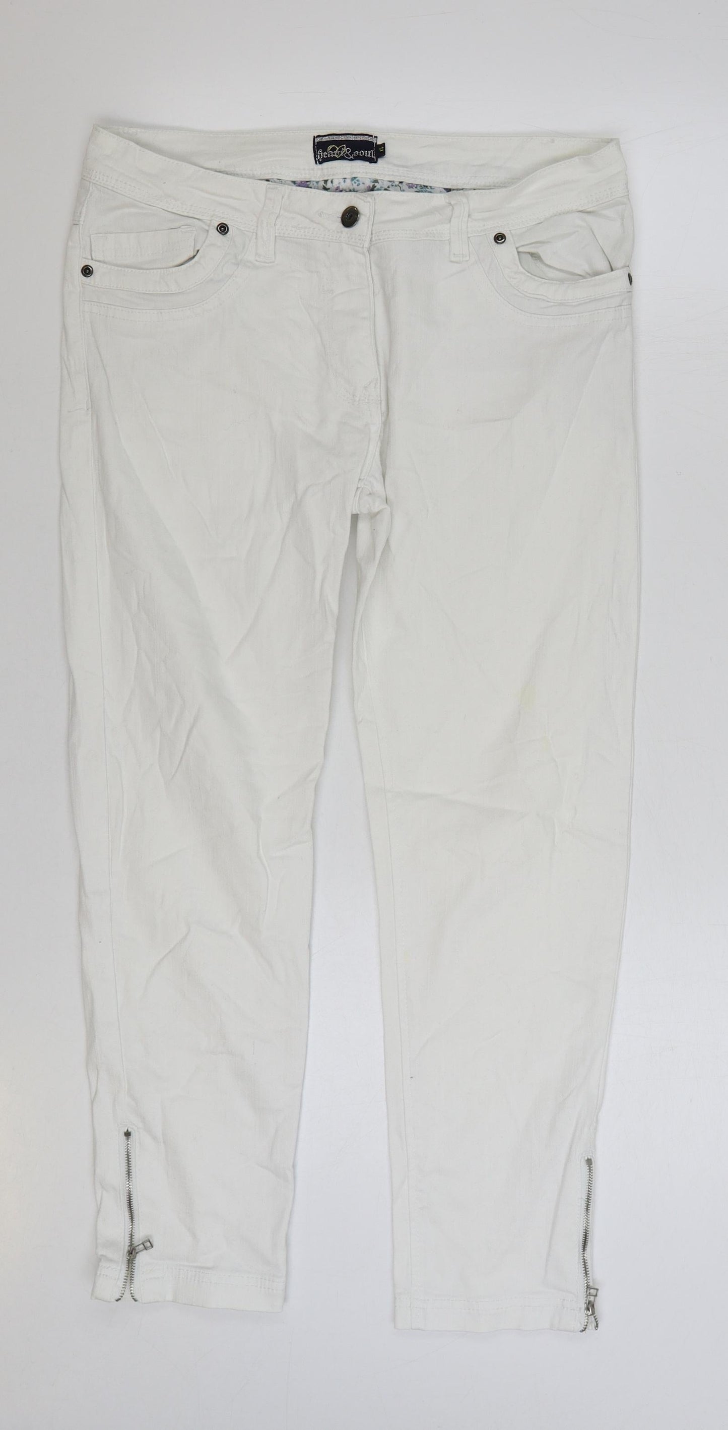 Heart & Soul Womens White Cotton Straight Jeans Size 12 L26 in Regular Zip