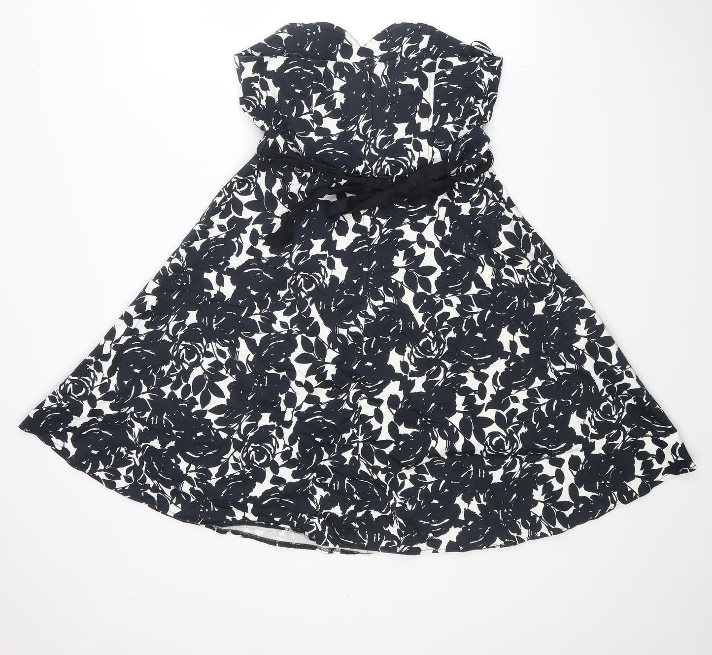 New Look Womens Black Floral Cotton Fit & Flare Size 12 Sweetheart Zip