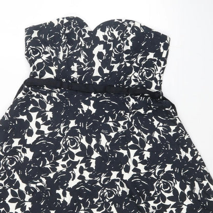 New Look Womens Black Floral Cotton Fit & Flare Size 12 Sweetheart Zip
