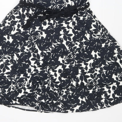 New Look Womens Black Floral Cotton Fit & Flare Size 12 Sweetheart Zip