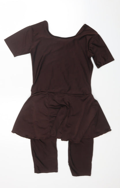 HAT Girls Brown Polyester Unitard One-Piece Size L Pullover - Heart