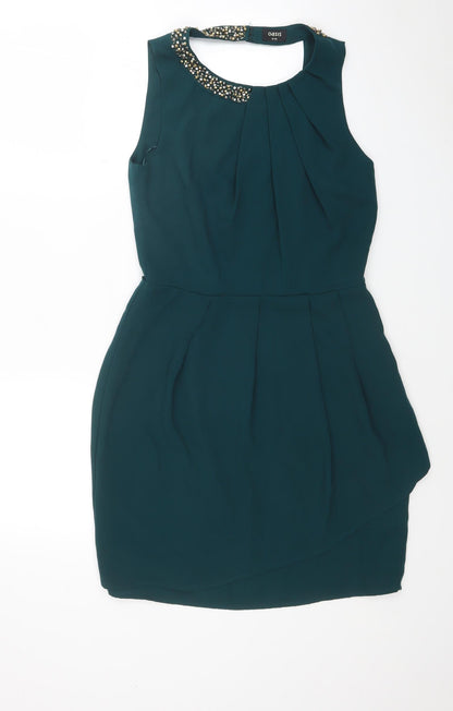 Oasis Womens Green Polyester A-Line Size 10 Round Neck Zip