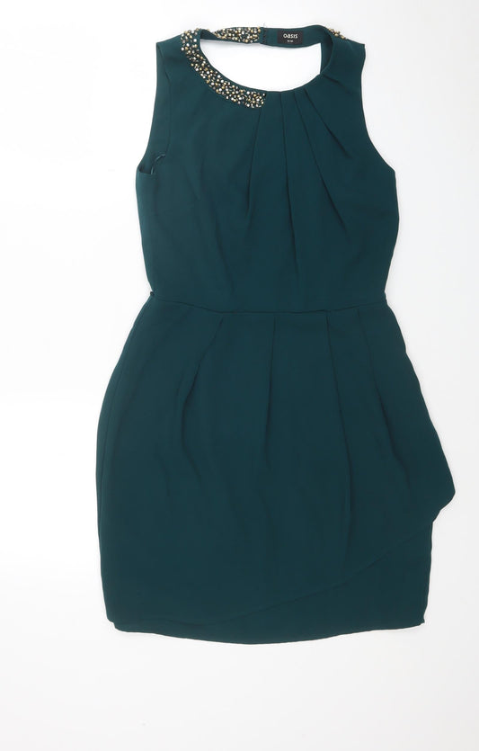Oasis Womens Green Polyester A-Line Size 10 Round Neck Zip