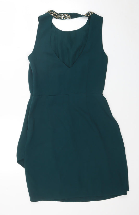 Oasis Womens Green Polyester A-Line Size 10 Round Neck Zip