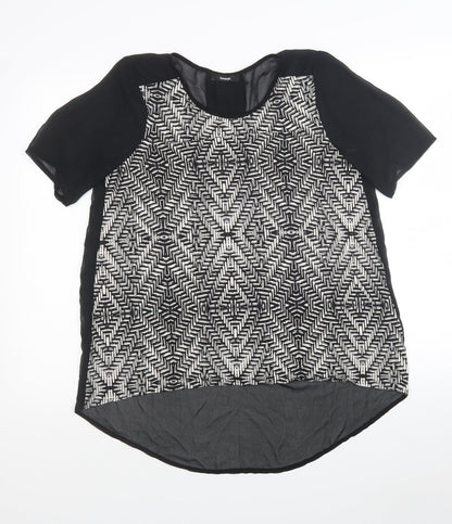 George Womens Black Geometric Polyester Jersey Blouse Size 10 Round Neck