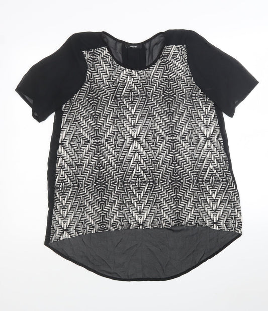 George Womens Black Geometric Polyester Jersey Blouse Size 10 Round Neck