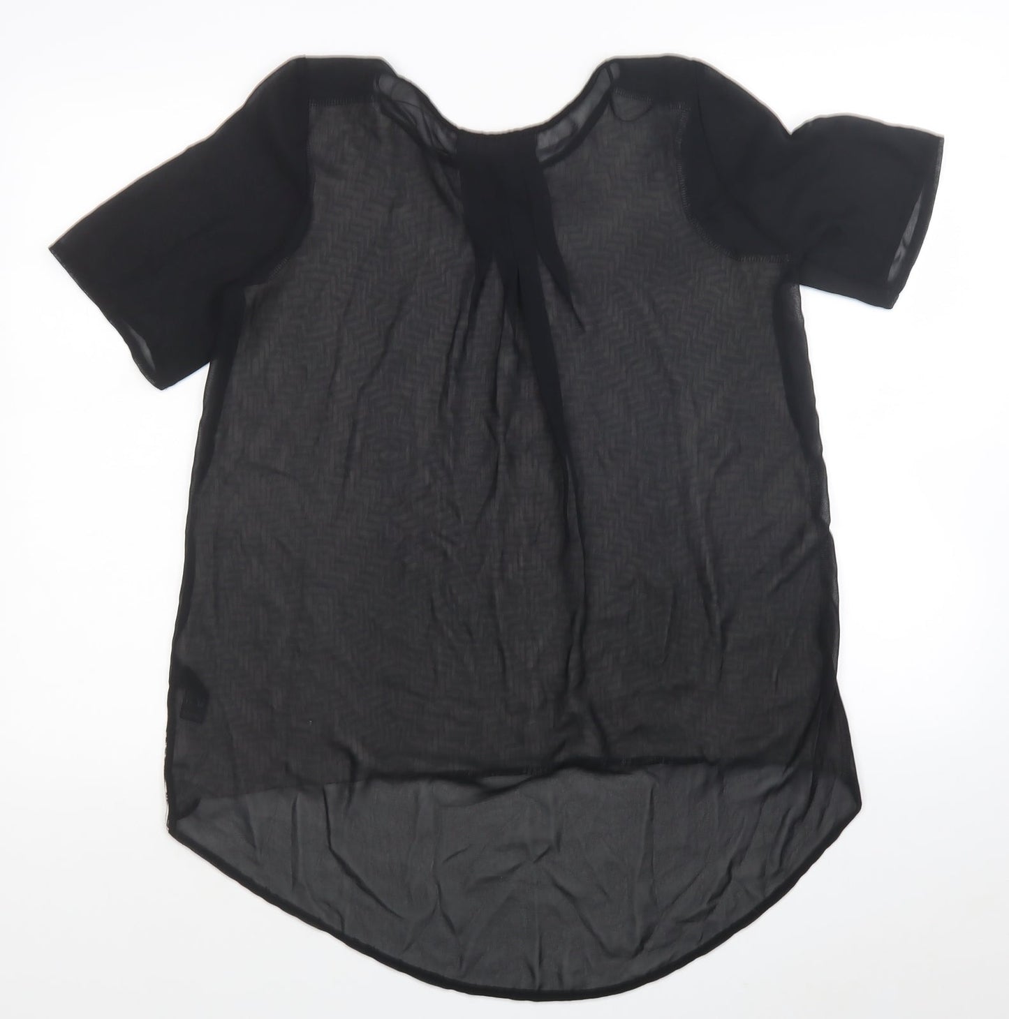 George Womens Black Geometric Polyester Jersey Blouse Size 10 Round Neck