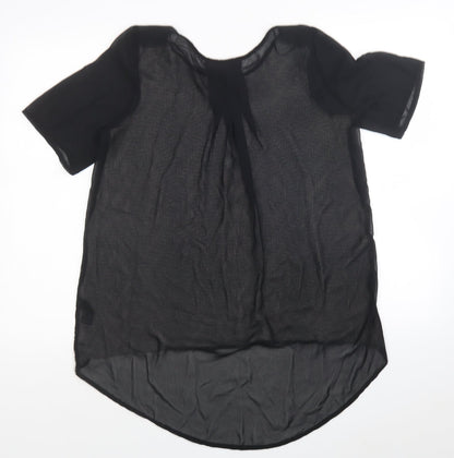 George Womens Black Geometric Polyester Jersey Blouse Size 10 Round Neck